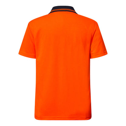Workcraft WSP208 Hi Vis Lightweight Short Sleeve Micromesh Polo With Pocket in Orange/Navy