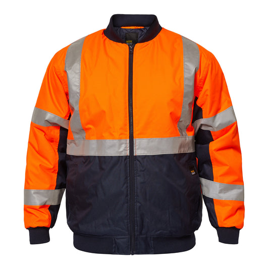 Workcraft WW9010 Hi Vis Reflective Bomber Jacket With X Pattern in Orange/Navy