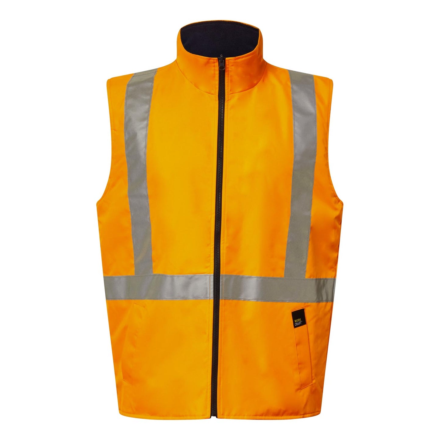 Workcraft WW9029 NSW Rail Hi Vis Reversible Fleece Reflective Vest With X-Pattern Tape in Safety Orange