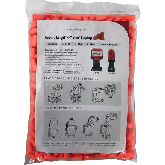 Howard Leight X-Treme Uncorded Earplugs Refill Bag (200 Pairs)
