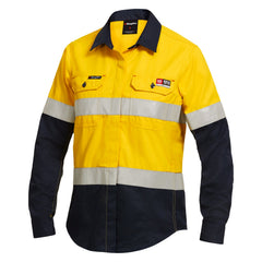 King Gee Y04050 Women's ShieldTec FR Hi Vis 2Tone Open Front Taped Shirt PPE2