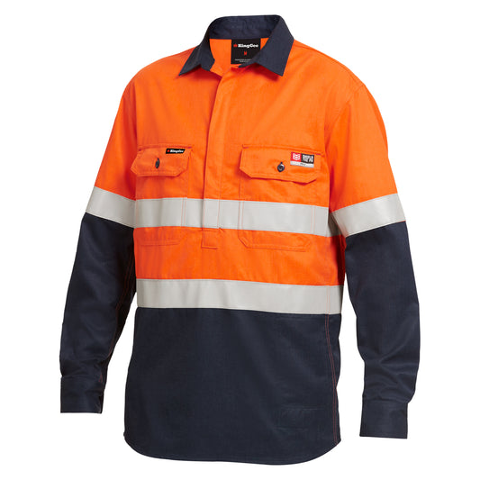 King Gee Y04550 ShieldTec FR Hi Vis 2 Tone Closed Front Taped Shirt PPE2