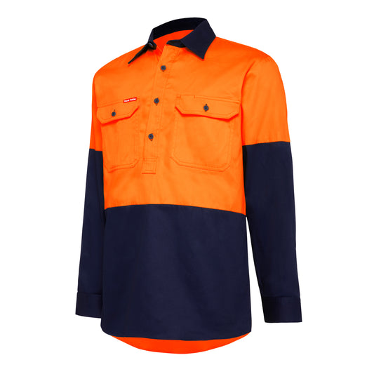 Hard Yakka Y07984 Hi-Vis 2 Tone Closed Front Long Sleeve Shirt with Gusset
