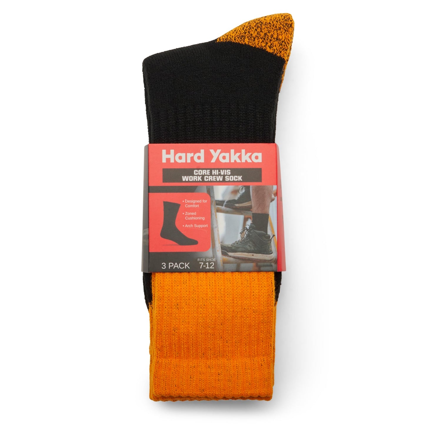 Hard Yakka Y20014 Core Hi Vis Work Crew Sock - 3 Pack