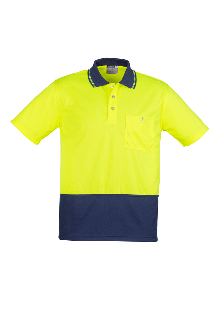 Syzmik Unisex Hi Vis Basic Short Sleeve Polo - Yellow/Navy