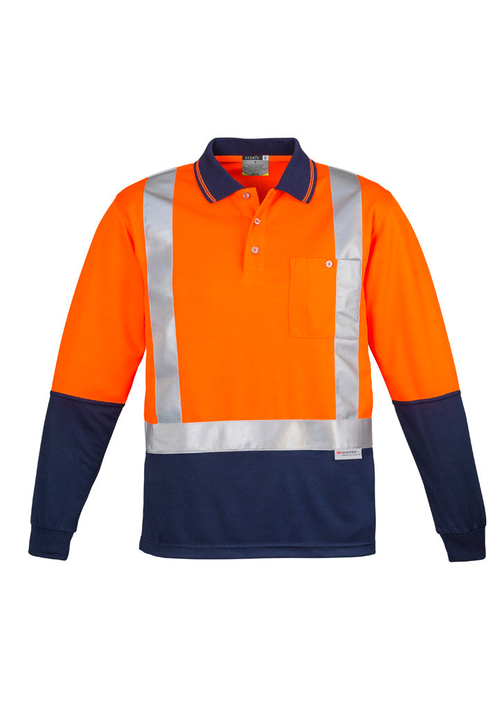 Syzmik Men's Hi Vis Spliced Long Sleeve Polo - Shoulder Taped - Orange/Navy