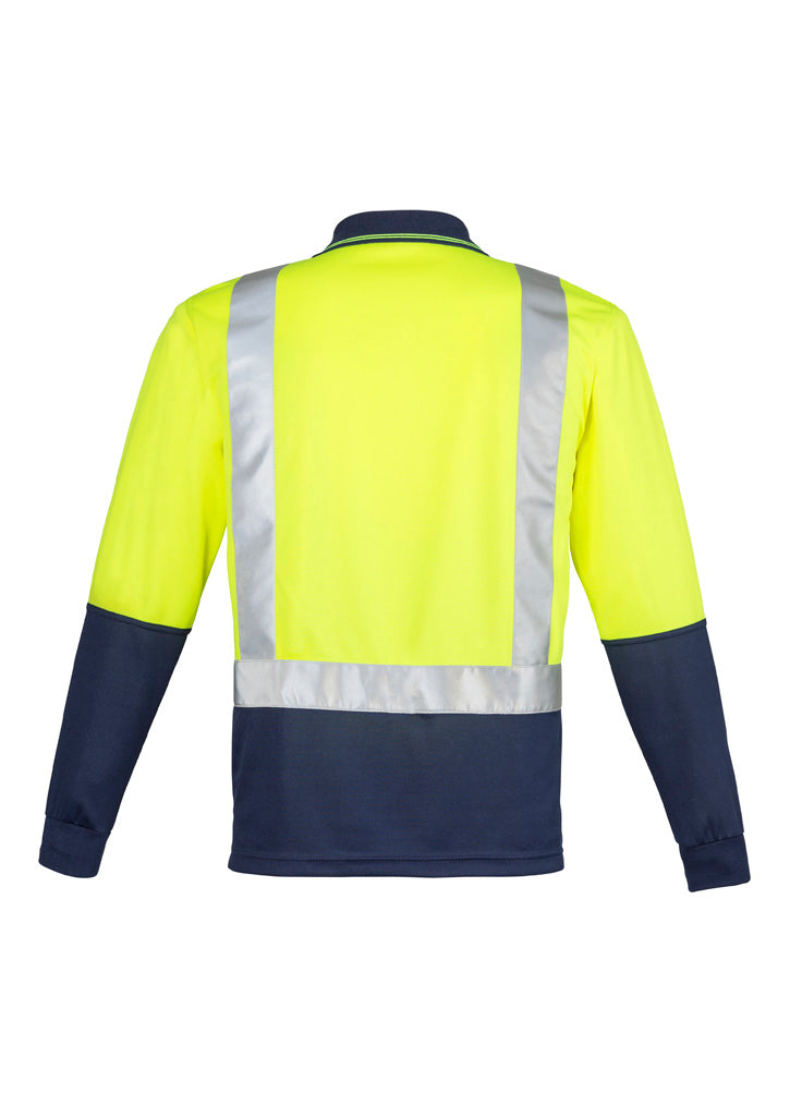 Syzmik Men's Hi Vis Spliced Long Sleeve Polo - Shoulder Taped - Yellow/Navy