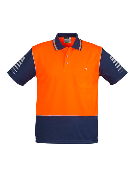Syzmik Men's Hi Vis Zone Short Sleeve Polo - Orange/Navy