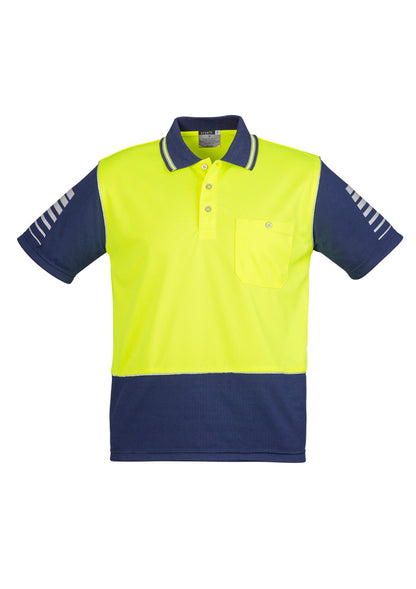 Syzmik Men's Hi Vis Zone Short Sleeve Polo - Yellow/Navy