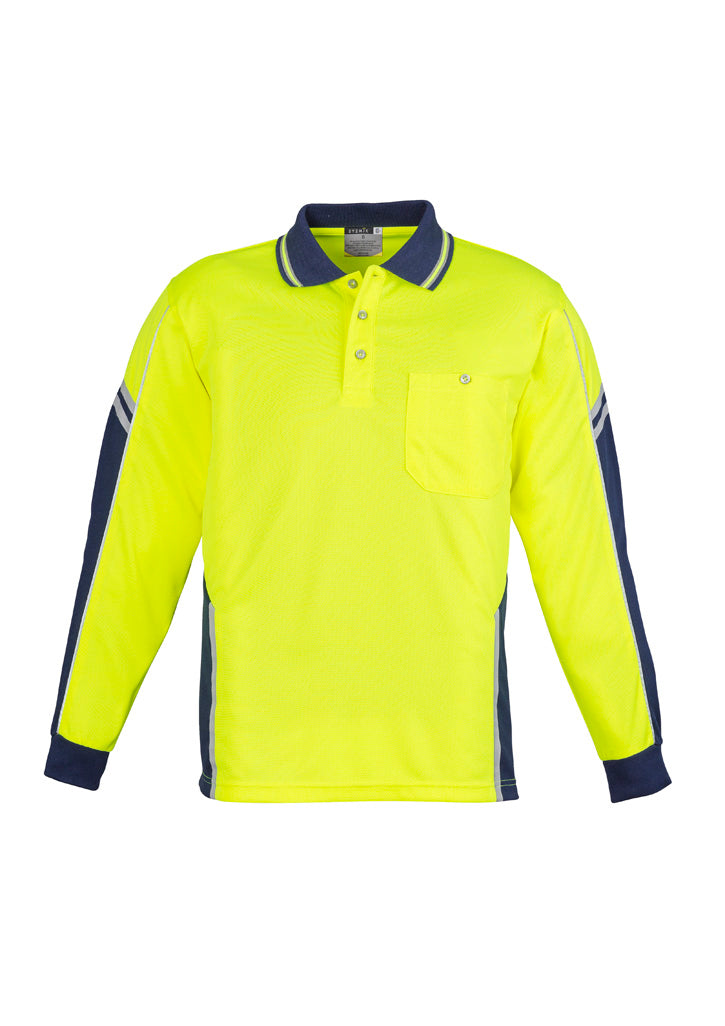 Syzmik Men's Hi Vis Squad Long Sleeve Polo - Yellow/Navy