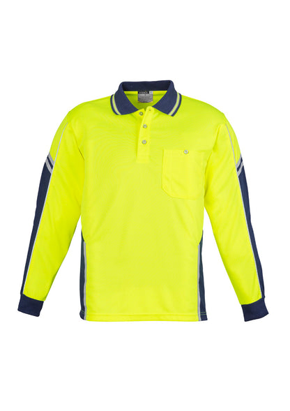 Syzmik Men's Hi Vis Squad Long Sleeve Polo - Yellow/Navy