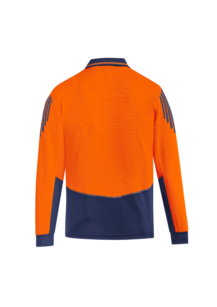 Syzmik Men's Hi Vis Flux Long Sleeve Polo - Orange/Navy