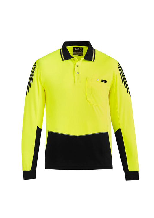 Syzmik Men's Hi Vis Flux Long Sleeve Polo - Yellow/Black