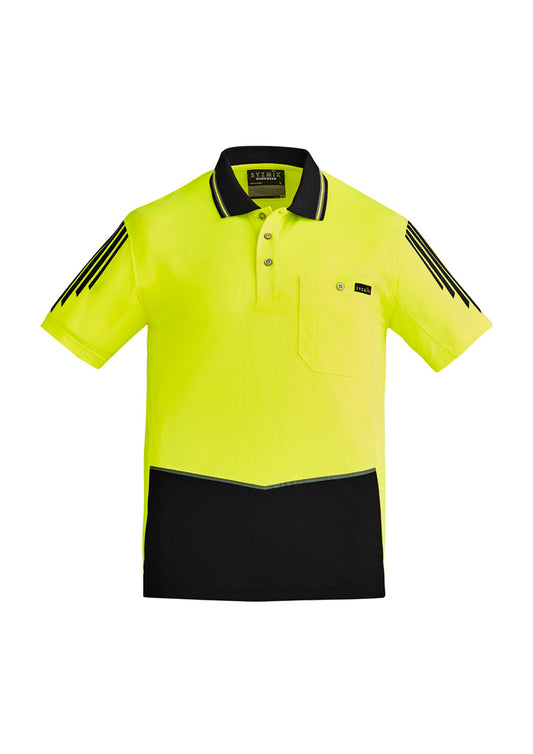Syzmik Men's Hi Vis Flux Short Sleeve Polo - Yellow/Black