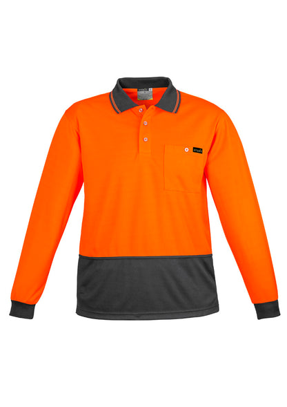 Syzmik Men's Hi Vis Comfort Back Long Sleeve Polo - Orange/Charcoal