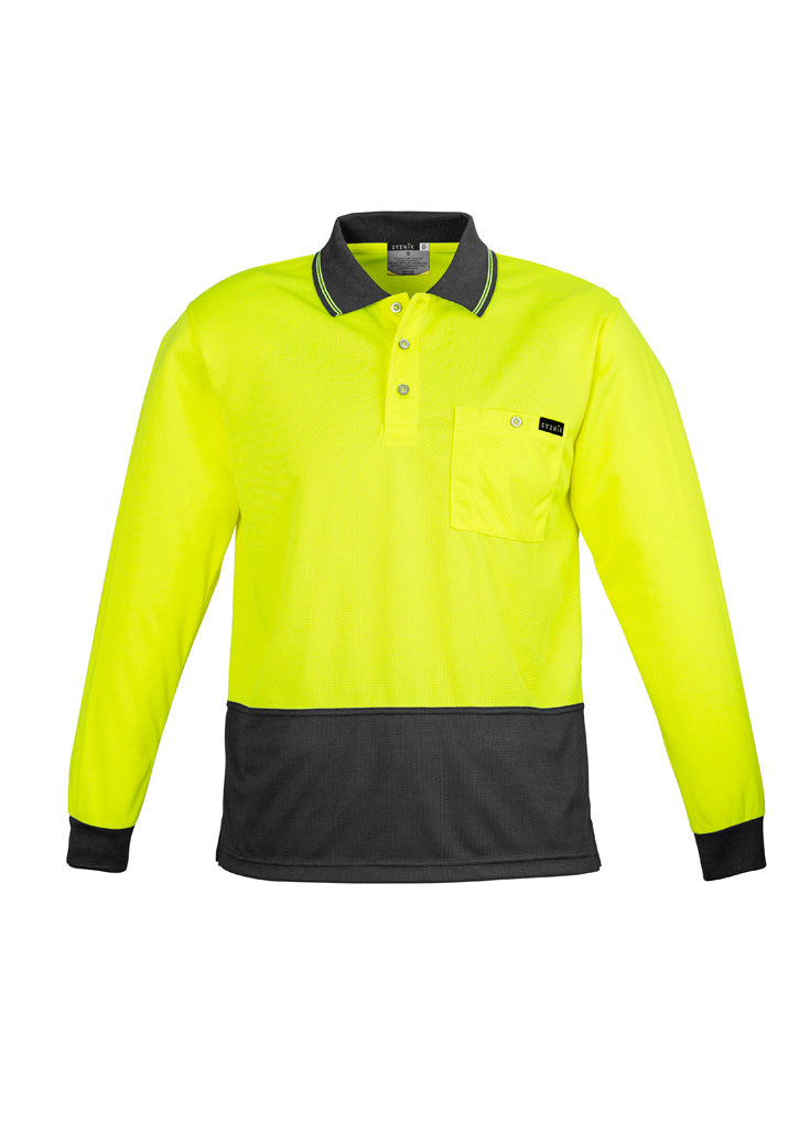 Syzmik Men's Hi Vis Comfort Back Long Sleeve Polo - Yellow/Charcoal