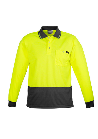 Syzmik Men's Hi Vis Comfort Back Long Sleeve Polo - Yellow/Charcoal
