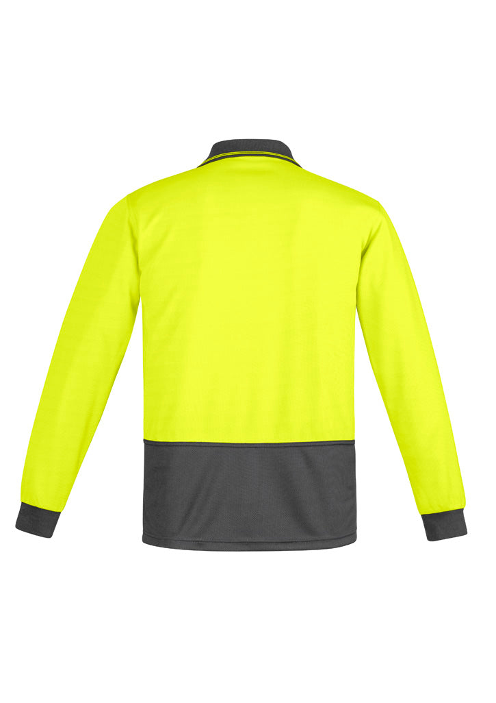 Syzmik Men's Hi Vis Comfort Back Long Sleeve Polo - Yellow/Charcoal