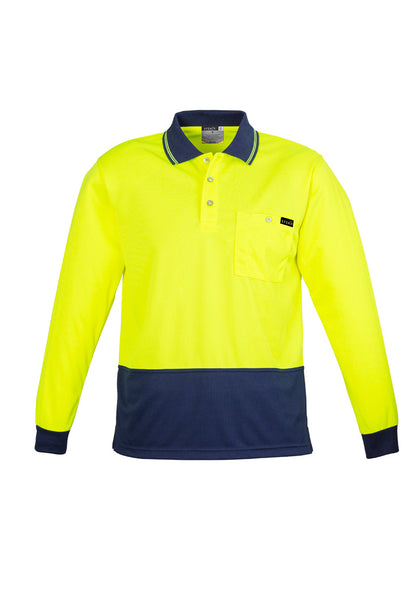 Syzmik Men's Hi Vis Comfort Back Long Sleeve Polo - Yellow/Navy