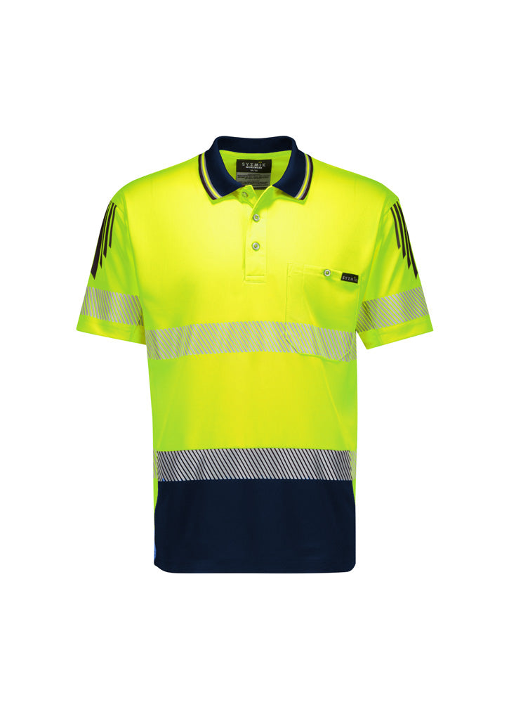 Syzmik Men's Hi Vis Flux Segmented Tape Short Sleeve Polo - Yellow/Navy