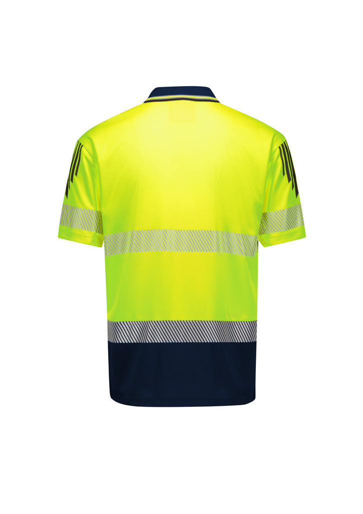 Syzmik Men's Hi Vis Flux Segmented Tape Short Sleeve Polo - Yellow/Navy