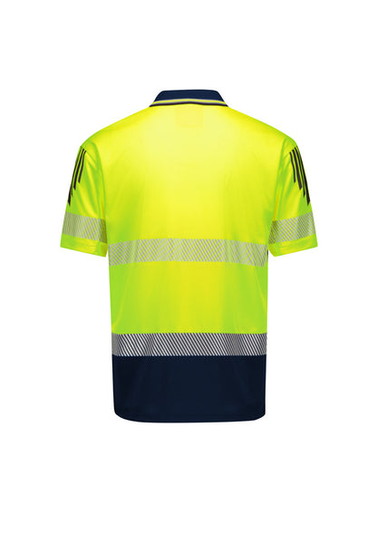 Syzmik Men's Hi Vis Flux Segmented Tape Short Sleeve Polo - Yellow/Navy