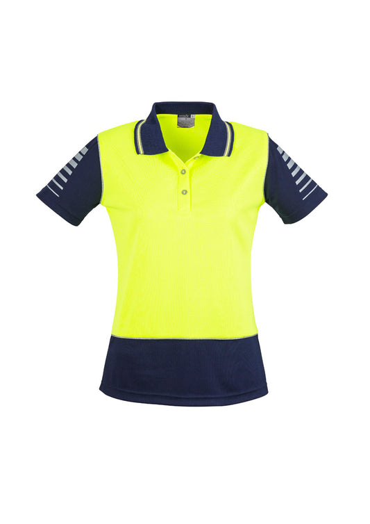 Syzmik Women's Hi Vis Zone Short Sleeve Polo - Yellow/Navy