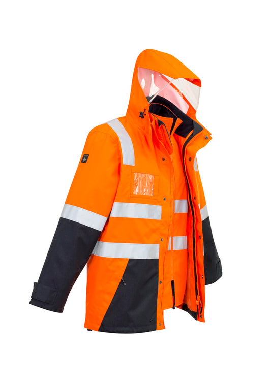 Syzmik Men's Hi Vis 4 In 1 Waterproof Jacket - Orange/Navy