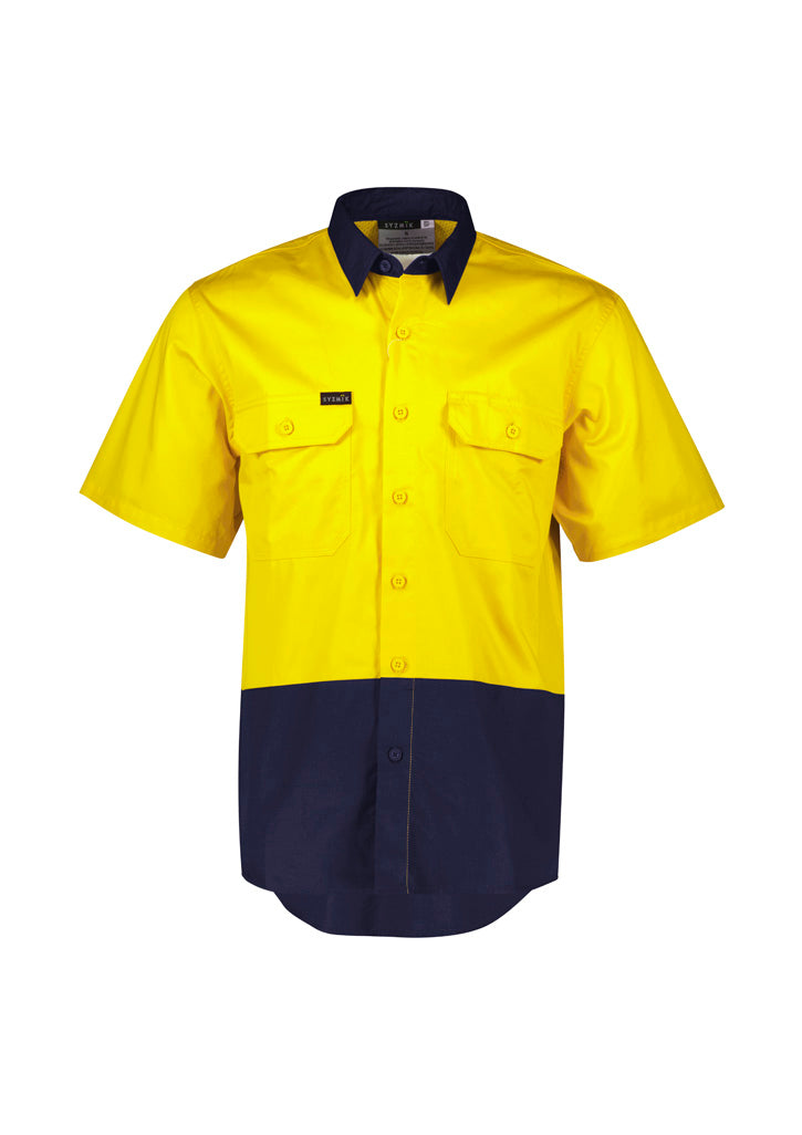 Syzmik Men's Hi Vis Short Sleeve Shirt - Yellow/Navy