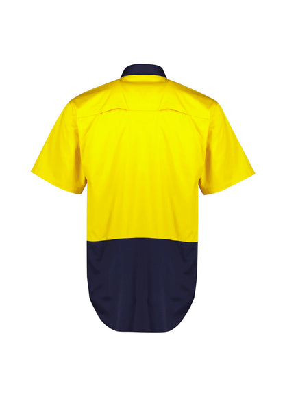 Syzmik Men's Hi Vis Short Sleeve Shirt - Yellow/Navy