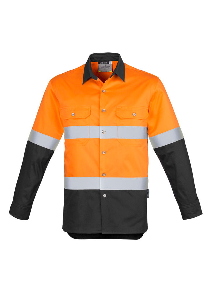 Syzmik Men's Industrial Long Sleeve Shirt - Hoop Taped - Orange/Charcoal