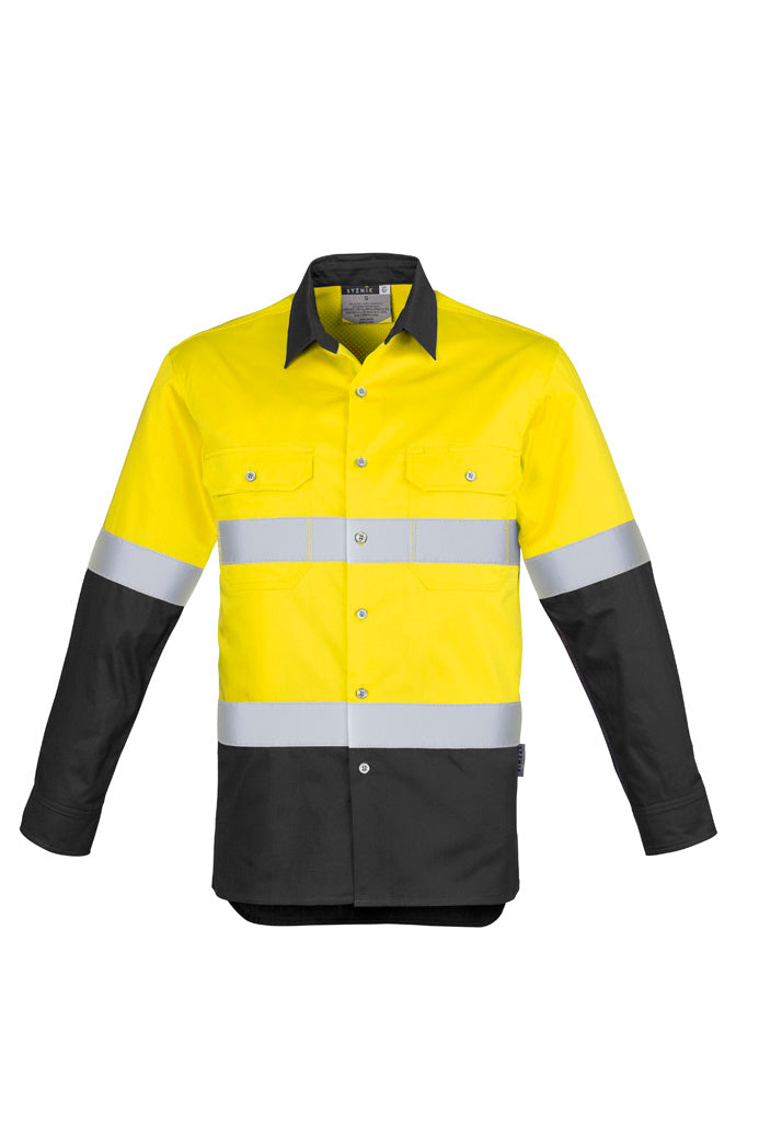 Syzmik Men's Industrial Long Sleeve Shirt - Hoop Taped - Yellow/Charcoal