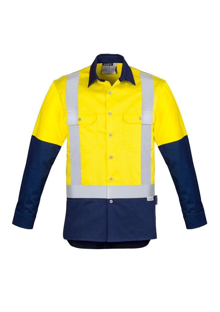 Syzmik Men's Industrial Long Sleeve Shirt - Shoulder Taped - Yellow/Navy