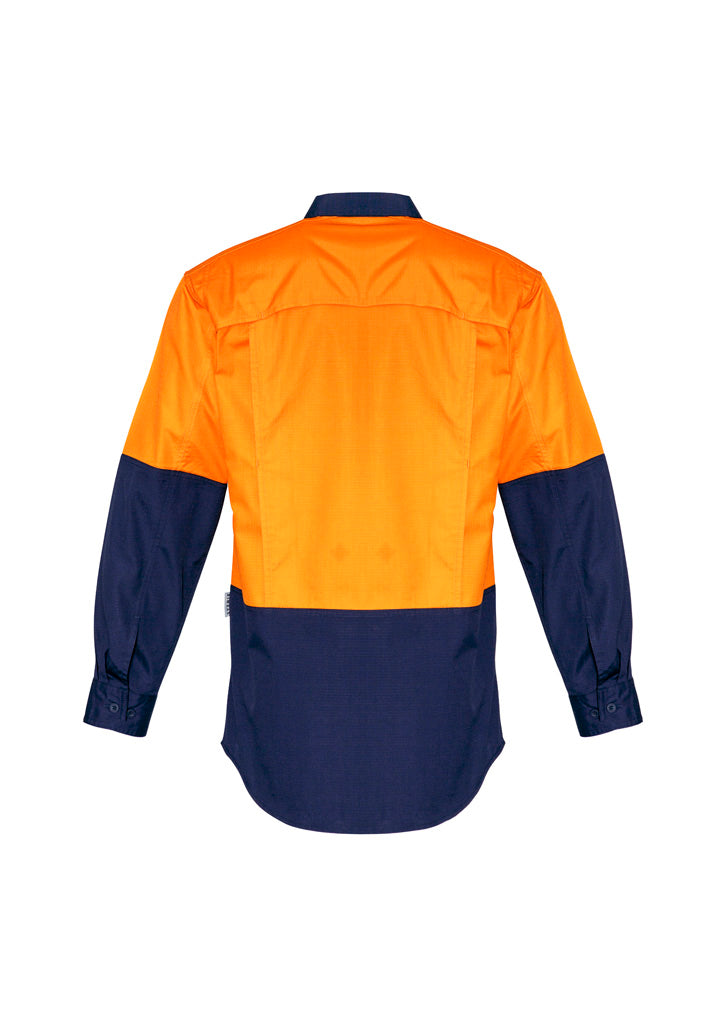 Syzmik Men's Rugged Cooling Hi Vis Long Sleeve Shirt - Orange/Navy