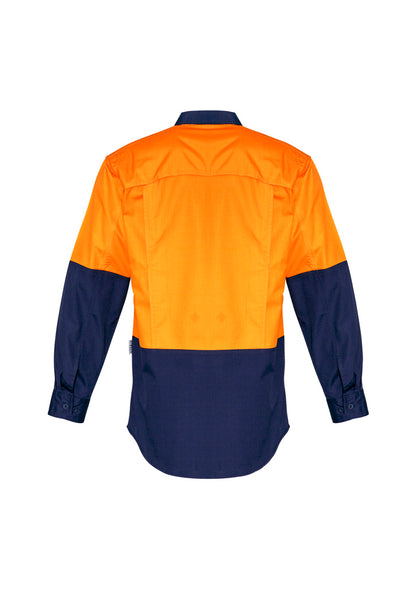 Syzmik Men's Rugged Cooling Hi Vis Long Sleeve Shirt - Orange/Navy