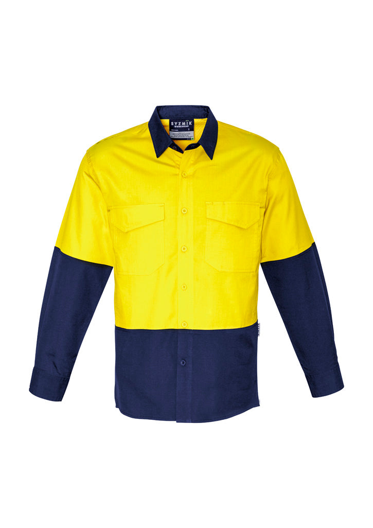 Syzmik Men's Rugged Cooling Hi Vis Long Sleeve Shirt - Yellow/Navy