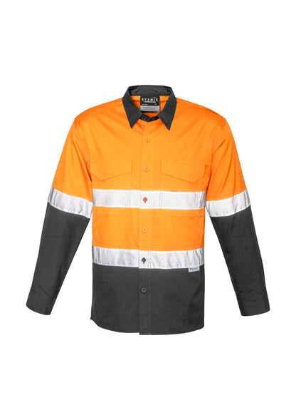 Syzmik Men's Rugged Cooling Hi Vis Taped Long Sleeve Shirt - Orange/Charcoal