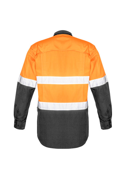 Syzmik Men's Rugged Cooling Hi Vis Taped Long Sleeve Shirt - Orange/Charcoal
