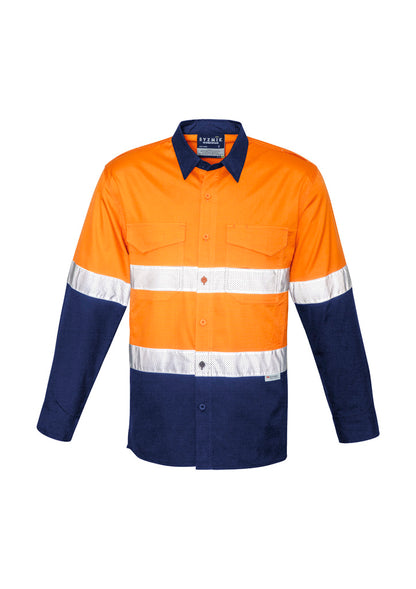 Syzmik Men's Rugged Cooling Hi Vis Taped Long Sleeve Shirt - Orange/Navy