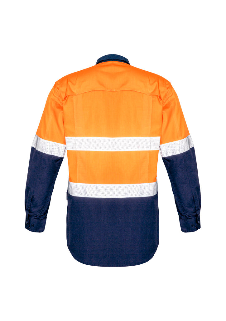 Syzmik Men's Rugged Cooling Hi Vis Taped Long Sleeve Shirt - Orange/Navy