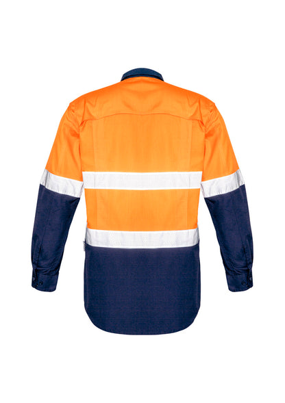 Syzmik Men's Rugged Cooling Hi Vis Taped Long Sleeve Shirt - Orange/Navy