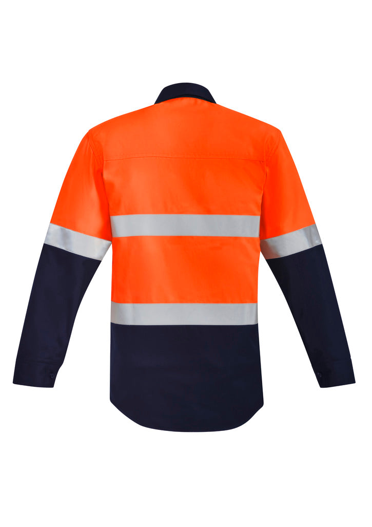 Syzmik Men's Orange Flame Hi Vis Closed Front Shirt - Hoop Taped - Orange/Navy