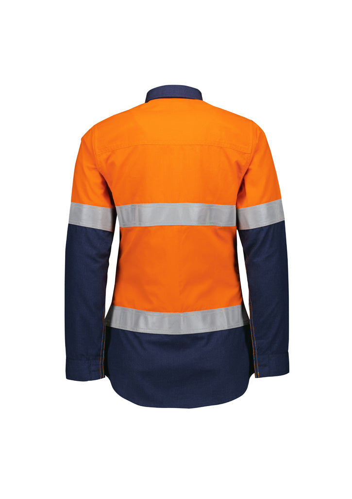 Syzmik Women's Orange Flame Lightweight Ripstop Taped Shirt - Orange/Navy
