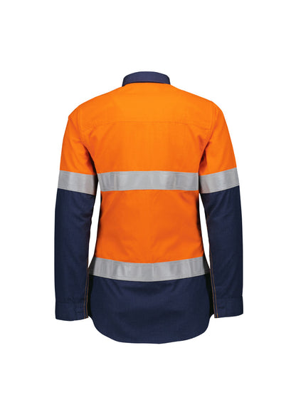 Syzmik Women's Orange Flame Lightweight Ripstop Taped Shirt - Orange/Navy
