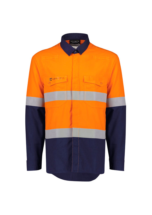 Syzmik Men's Orange Flame Lightweight Ripstop Spliced Shirt - Hoop Taped - Orange/Navy