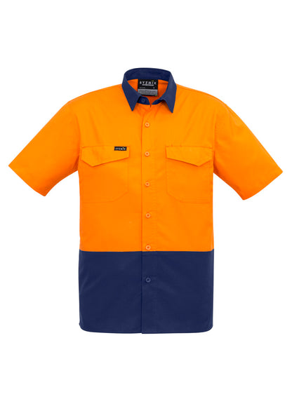 Syzmik Men's Rugged Cooling Hi Vis Short Sleeve Shirt - Orange/Navy