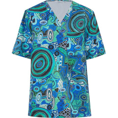 NNT CATRFR Polyester Print Warlu Indigenous Scrub Top