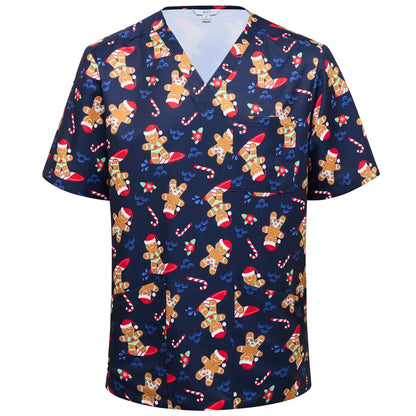 NNT CATRST Xmas Gingerbread Surfer Print Scrub Top