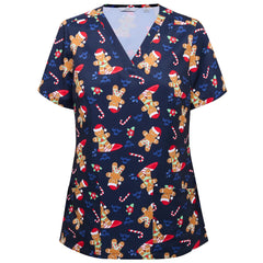 NNT CATUXV Xmas Gingerbread Surfer Print Scrub Top
