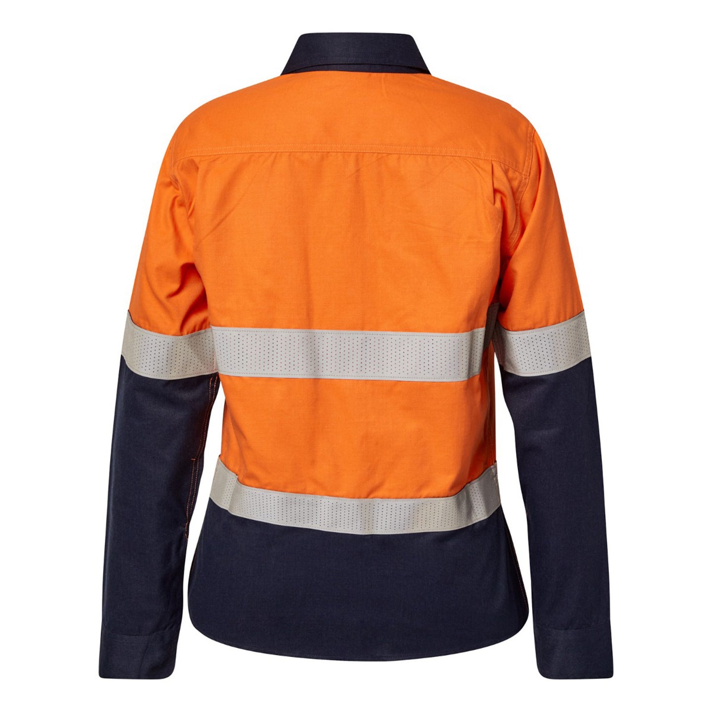 Flamebuster FSL016A Ladies HRC2 Inherent Hi Vis Reflective Shirt With Gusset Sleeves in Orange/Navy
